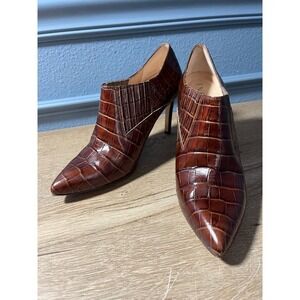 Inez‎ Pointed Toe Brown Embossed Leather Ankle Booties Stiletto Heel Size 8.5M